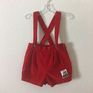 Vintage Red Velveteen Train Romper Shortalls